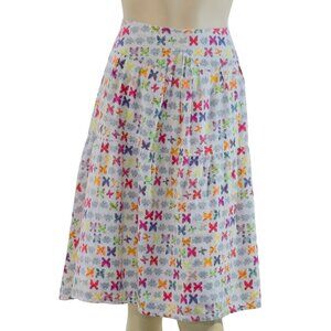 OILILY Women's Butterfly Print Skirt 100% Linen Cotton Lining Size 36 US 8